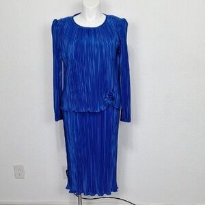 Mister Jay Blue Pleated Vintage Mother of the Bride Midi Dress Size 14